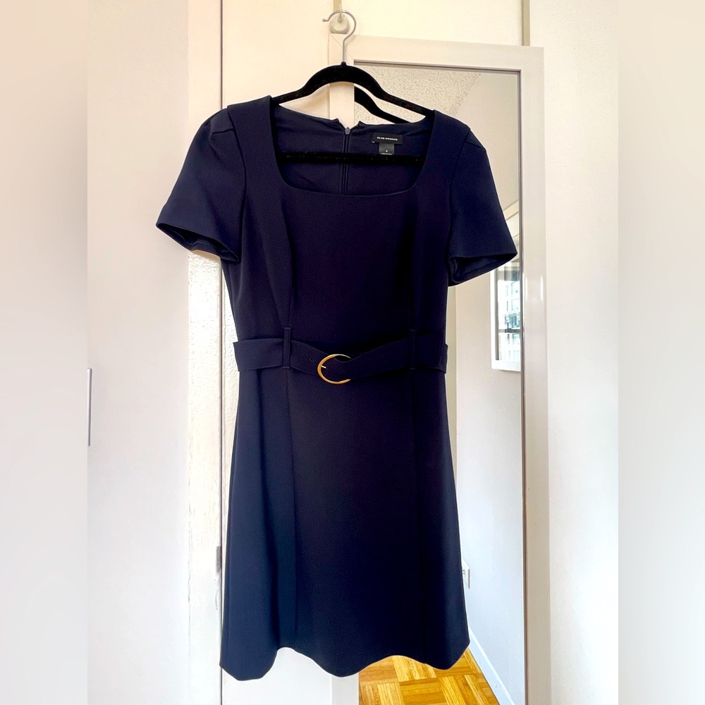 Club Monaco Navy Belted Square Neck Dress | Size 4
